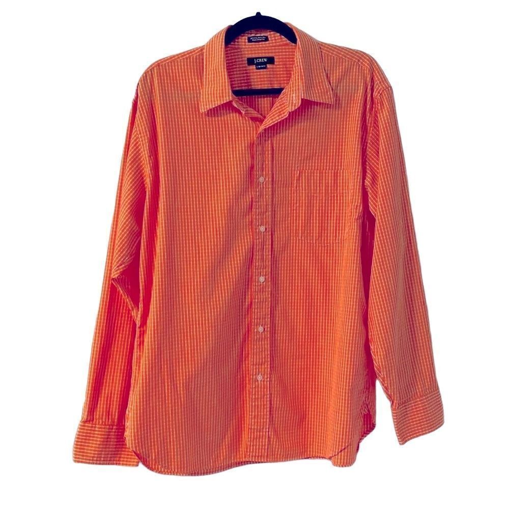 J. Crew orange and white windowpane cotton dress shirt L ( 16-16 1/2) EUC